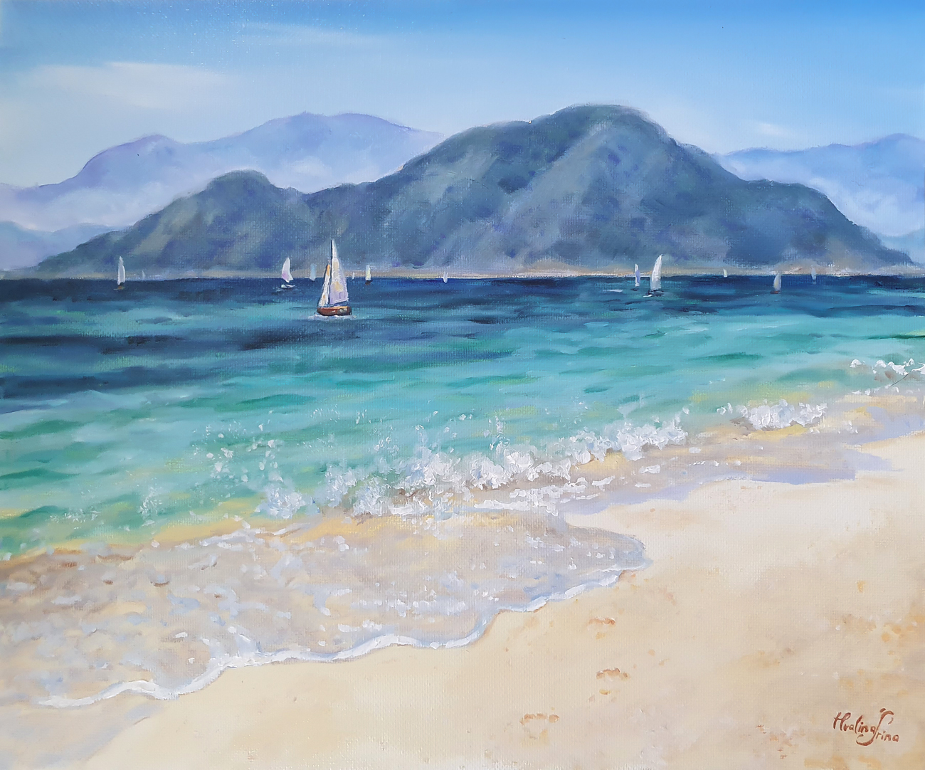 many boats and sea oil mini Hvalina  1300